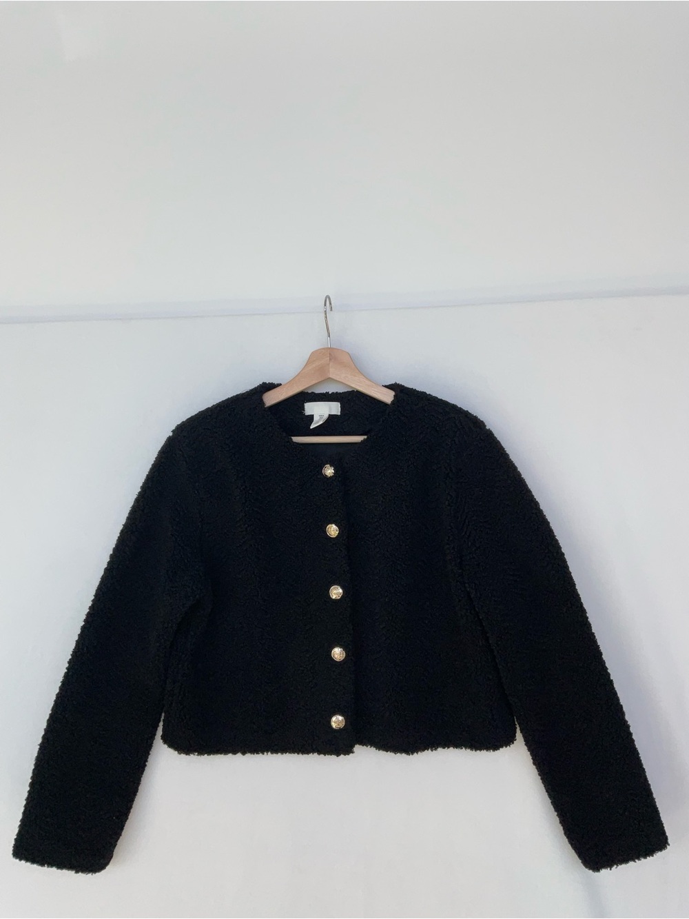 H&M Black Bouclé Jacket with Gold Buttons